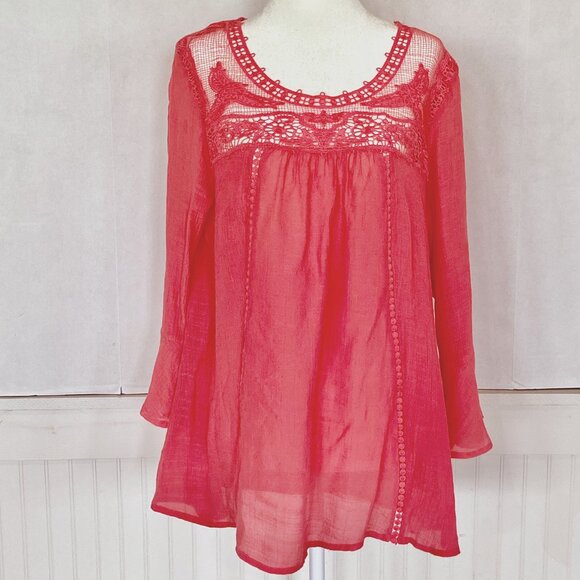 Zac and Rachel Boho Coral Blouse Sz M - Picture 1 of 12